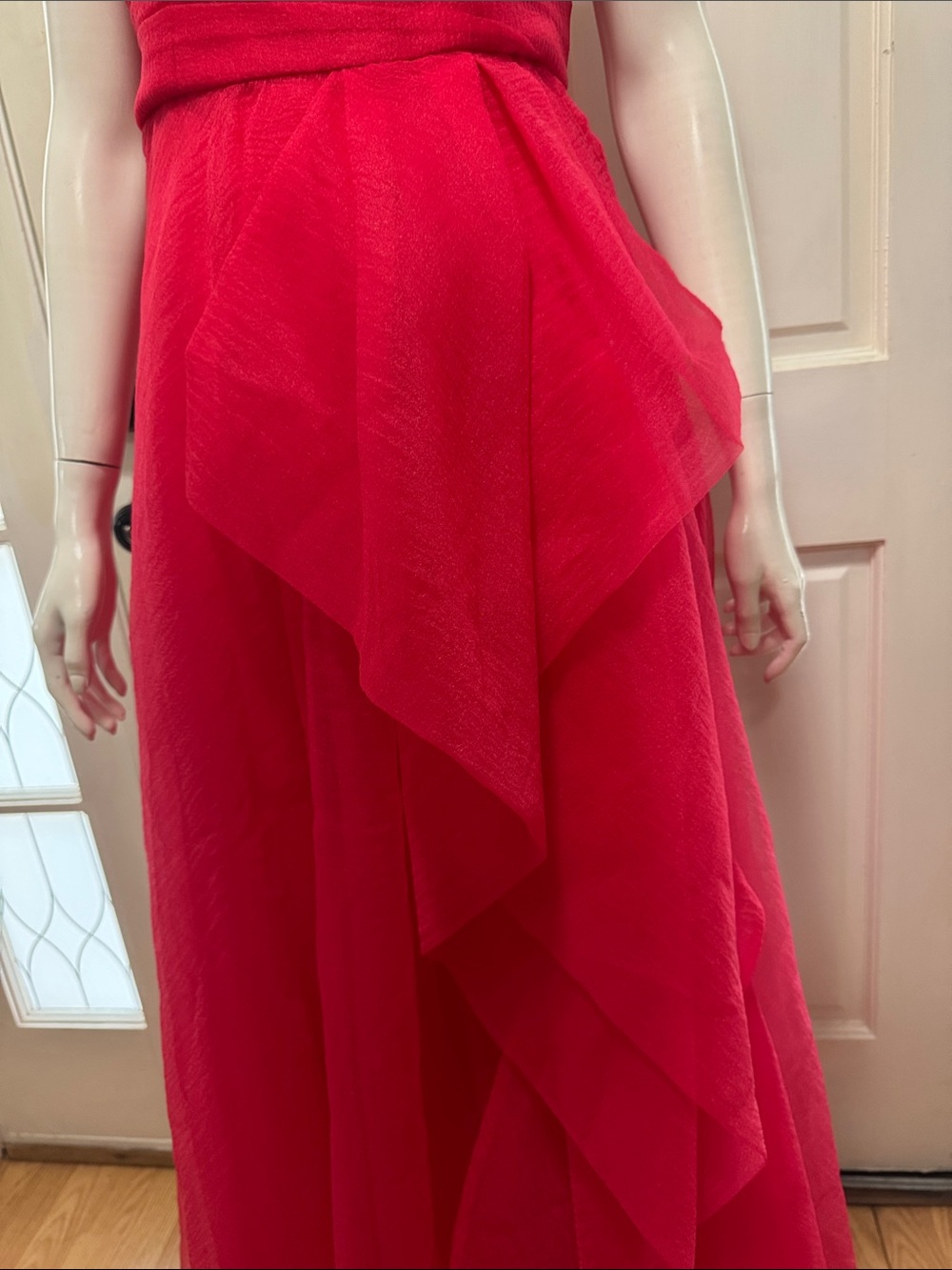 THeIA Teresa Strapless Draped Gown Red Ruffled Strap Evening Dress Size 8 - Picture 8 of 16